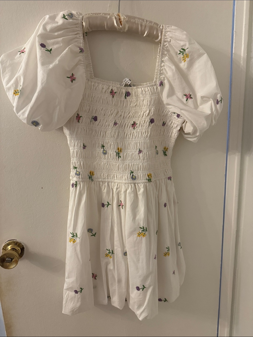English Factory White Floral Puff-Sleeve Smocked Kids Dress